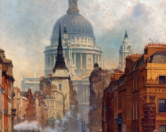 Ludgate Hill & St. Paul&#39;s Cathedral, London, England 1887 Painting - Ludgate, Evening by John O&#39;Connor - Digital Download Print Hi-Res JPEG