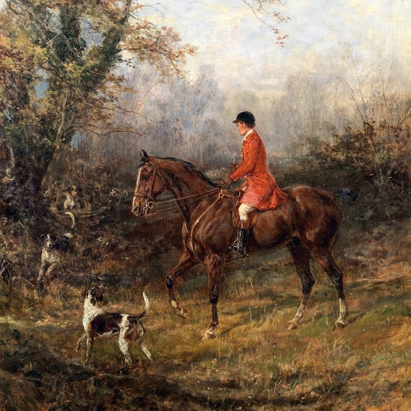 Op de geur c1890s Victoriaanse schilderij Heywood Hardy Art - Digitale Download Print Hi-Res JPEG - Fox Hunting Rider