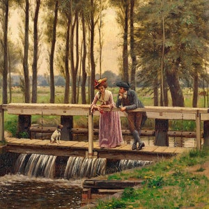 The Trysting Place - 1901 Victorian Painting - Edmund Blair Leighton - Lovers on a Bridge - Digital Download Print Hi-Res JPEG