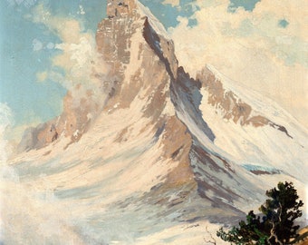 A View of the Matterhorn - Early 20th Century Alpine Painting - Toni Haller - Digital Download Print Hi-Res JPEG
