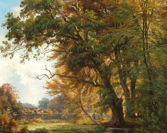 Fishermen at a Pond 1878 Landscape Painting Digital Download Art Print Hi-Res JPEG
