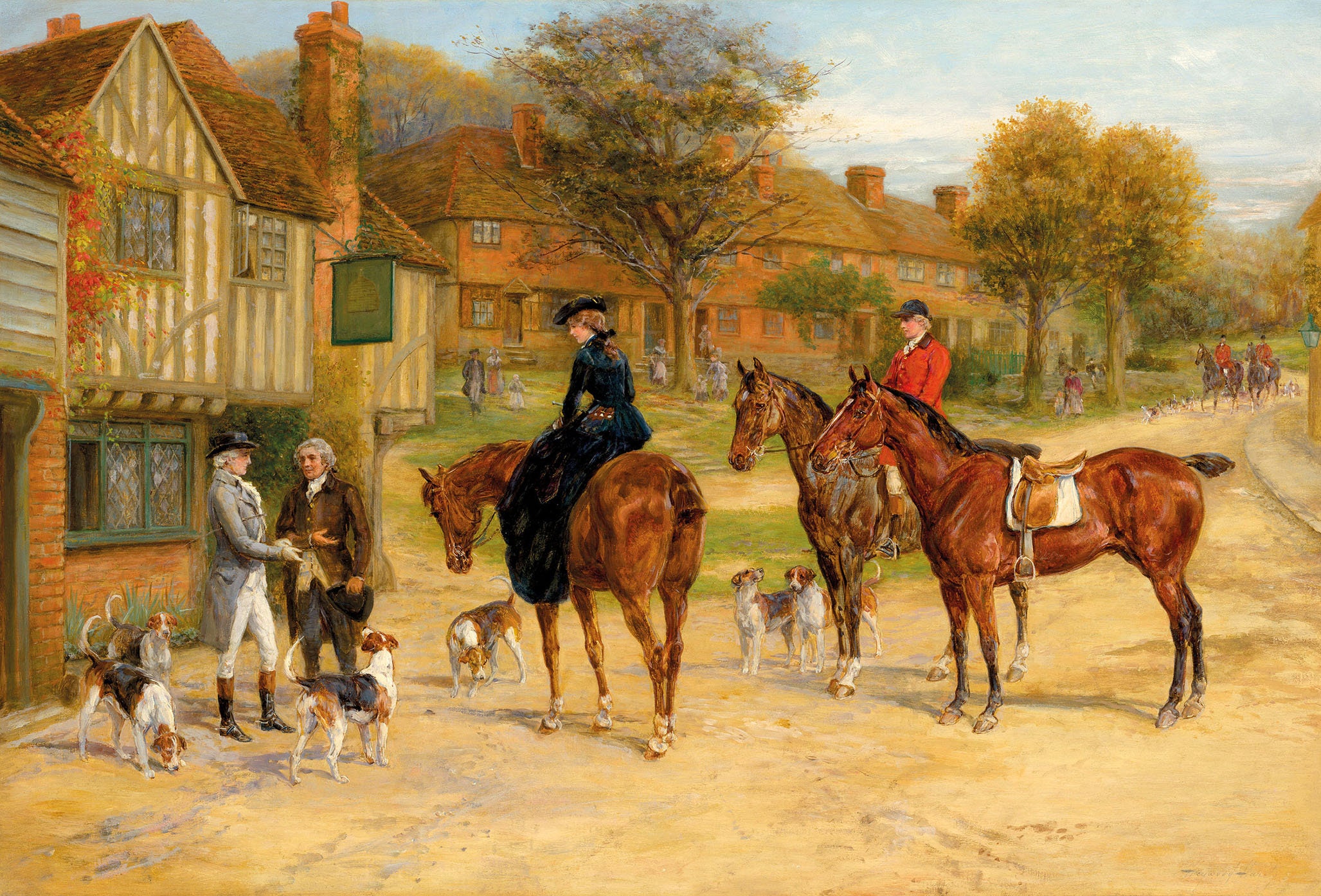 宿屋で会いましょう 1880 年代 ヘイウッド ハーディによるビクトリア朝の絵画 - デジタル ダウンロード プリント 高解像度 JPEG - 乗馬者