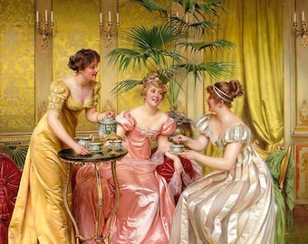 Afternoon Tea Party - French Painting of the mid-1800s - Digital Download Print Hi-Res JPEG