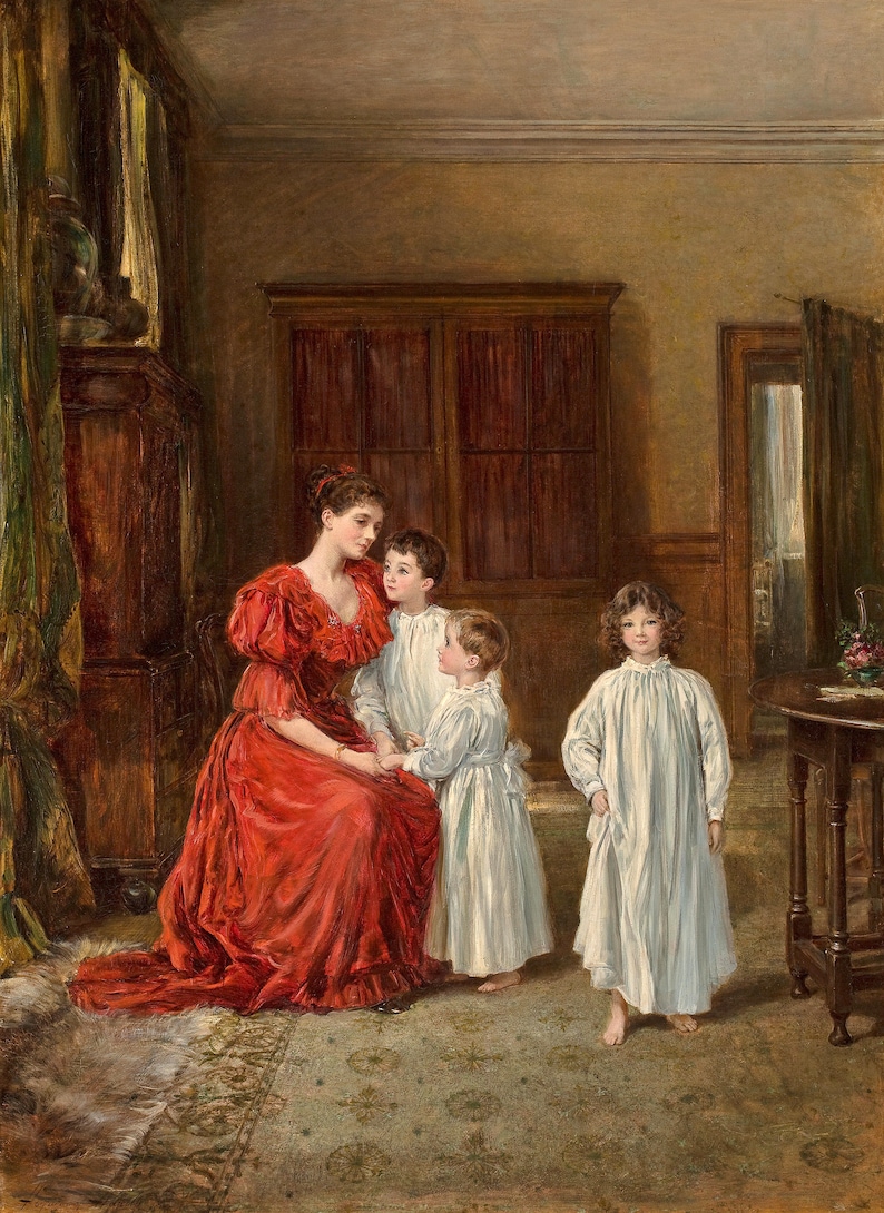 a-family-portrait-c1890s-mother-and-children-painting-by-heywood-hardy
