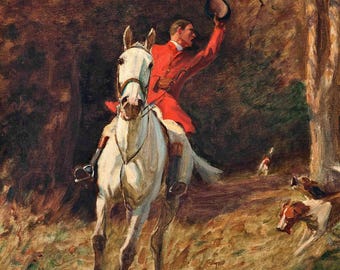 Pintura victoriana de la caza del zorro, década de 1880, de Charles Stewart. Descarga digital, impresión JPEG de alta resolución.