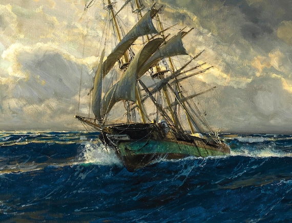 A Three-master at Sea - 20th Century Nautical Painting by Michael