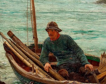 掛け軸/船/人物 漁師の恋人 1885 - チャールズ・ネイピア・ヘミー - 航海画 デジタル