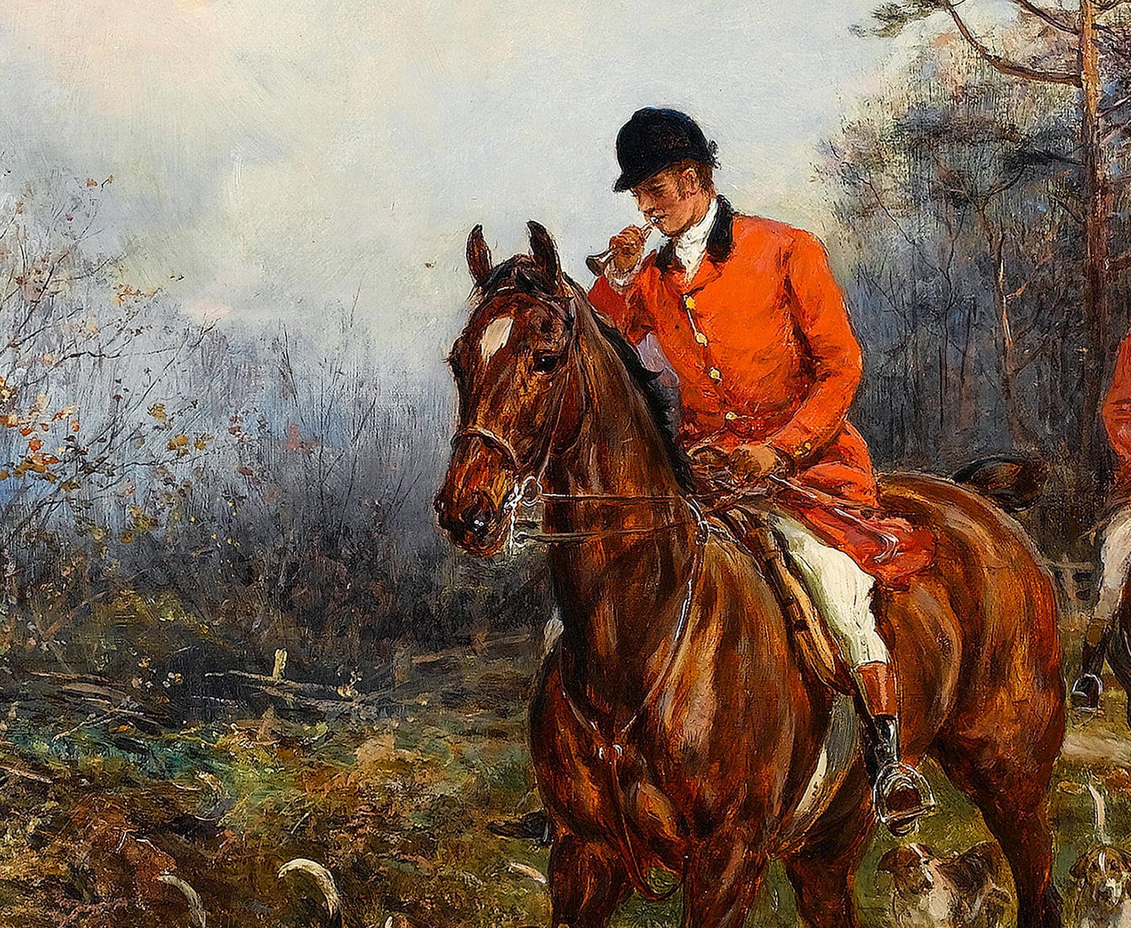 Horses and Hounds 1906 Turn of the Century Fox Hunt Painting