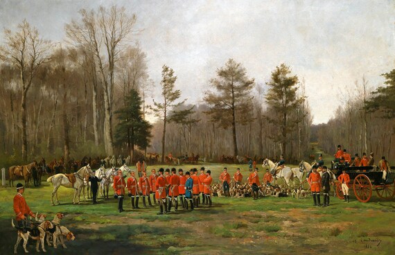 Vintage 1884 French Fox Hunting Painting Print Reproduction - 11