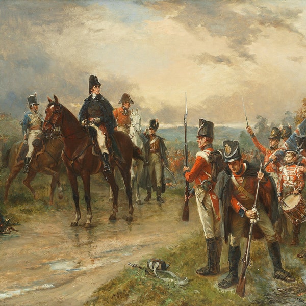 The Morning of Waterloo c1890s Victorian Military Painting - Digital Download Print Hi-Res JPEG