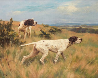 Two English Pointers Mid-1800s Hunting Dog Painting Thomas