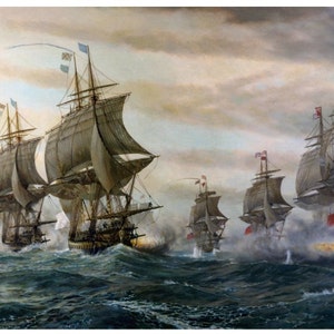 Battle of the Virginia Capes 1781 Fine Art Painting Reproduction Print Sailing Ships