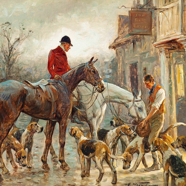 After the Hunt - Fox Hunting Painting - George Wright - Digital Download Print Hi-Res JPEG