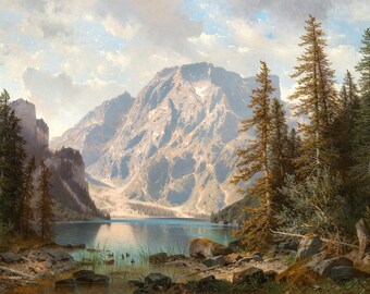 The Pragser Wildsee - A View of Lake Prags - Victorian 19th Century Landscape Painting - Carl Hasch - Digital Download Print Hi-Res JPEG