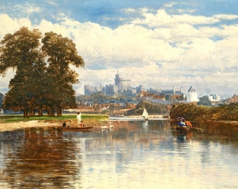 Vista del Castillo de Windsor - Londres, Inglaterra - Paisaje británico - Pintura al óleo - Descarga digital - Impresión artística en alta resolución JPEG