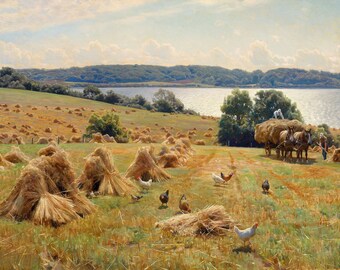 Autumn Harvest - Victorian Landscape Painting - Peder Mönsted - Digital Download Art Print Hi-Res JPEG