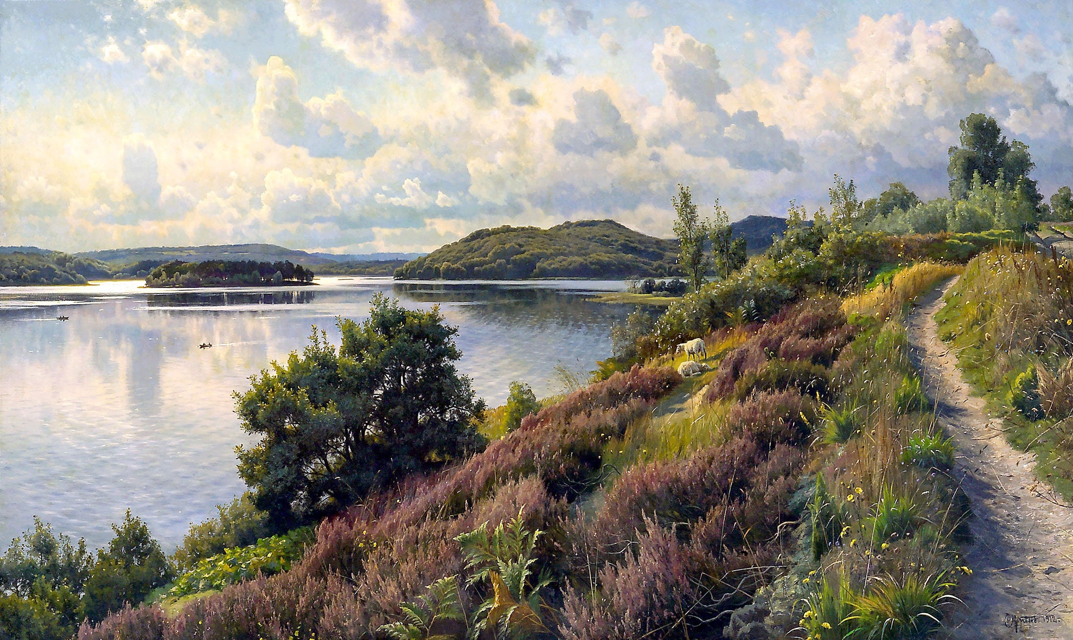 A Footpath by the Lake - Antique Danish Landscape Oil Painting - Digital Download Art Print Hi-Res JPEG