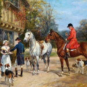A Toast Before the Hunt c1880s Victorian Painting by Heywood Hardy - Digital Download Print Hi-Res JPEG - Horseback Riders