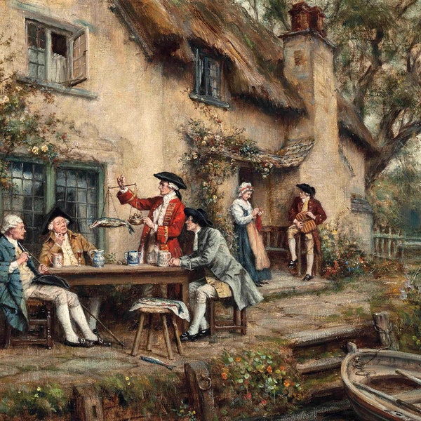 Tavern Talk of the 18th Century - Peinture de Frank Moss Bennett - Téléchargement numérique Print Hi-Res JPEG - Scène historique