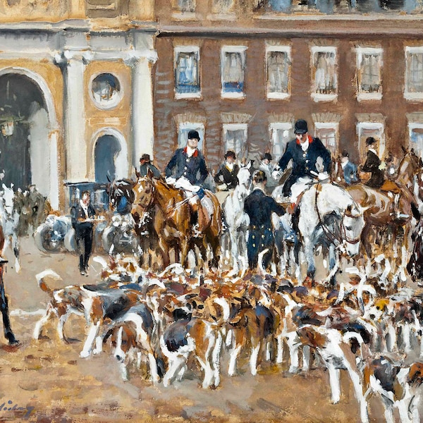 Opening Day of the Hunt c1900s Victorian Painting by Gilbert Joseph Holiday - Digital Download Print Hi-Res JPEG - Horseback Riders