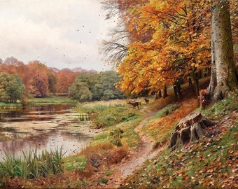 An Autumn Day in the Forest 1918 Danish Fall Landscape Painting Digital Download Art Print Hi-Res JPEG