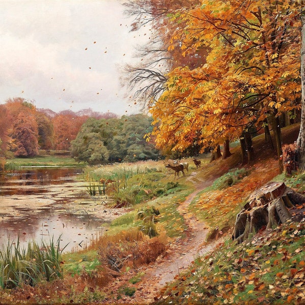 An Autumn Day in the Forest 1918 Danish Fall Landscape Painting Digital Download Art Print Hi-Res JPEG