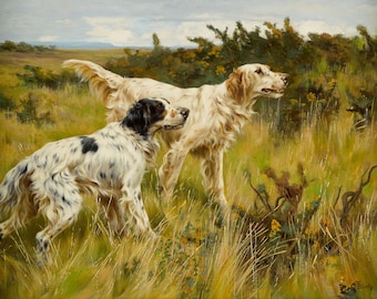 Two English Setters - Mid-1800s Hunting Dog Painting -  Thomas Blinks - Digital Download Print Hi-Res JPEG