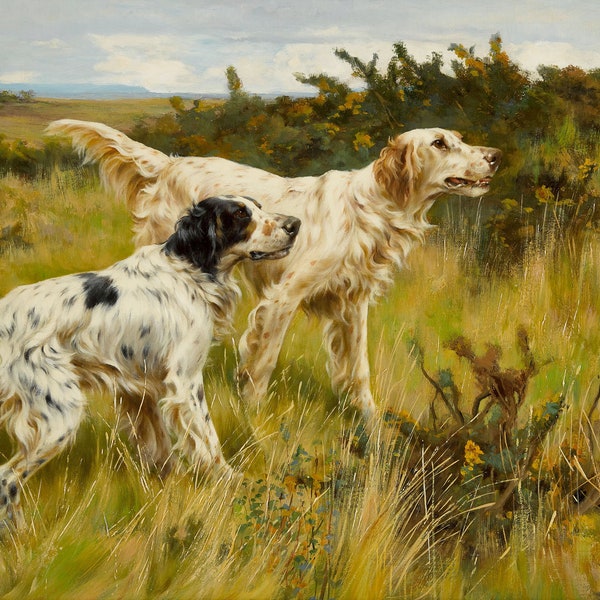 Two English Setters - Peinture de chien de chasse du milieu des années 1800 - Thomas Blinks - Digital Download Print Hi-Res JPEG