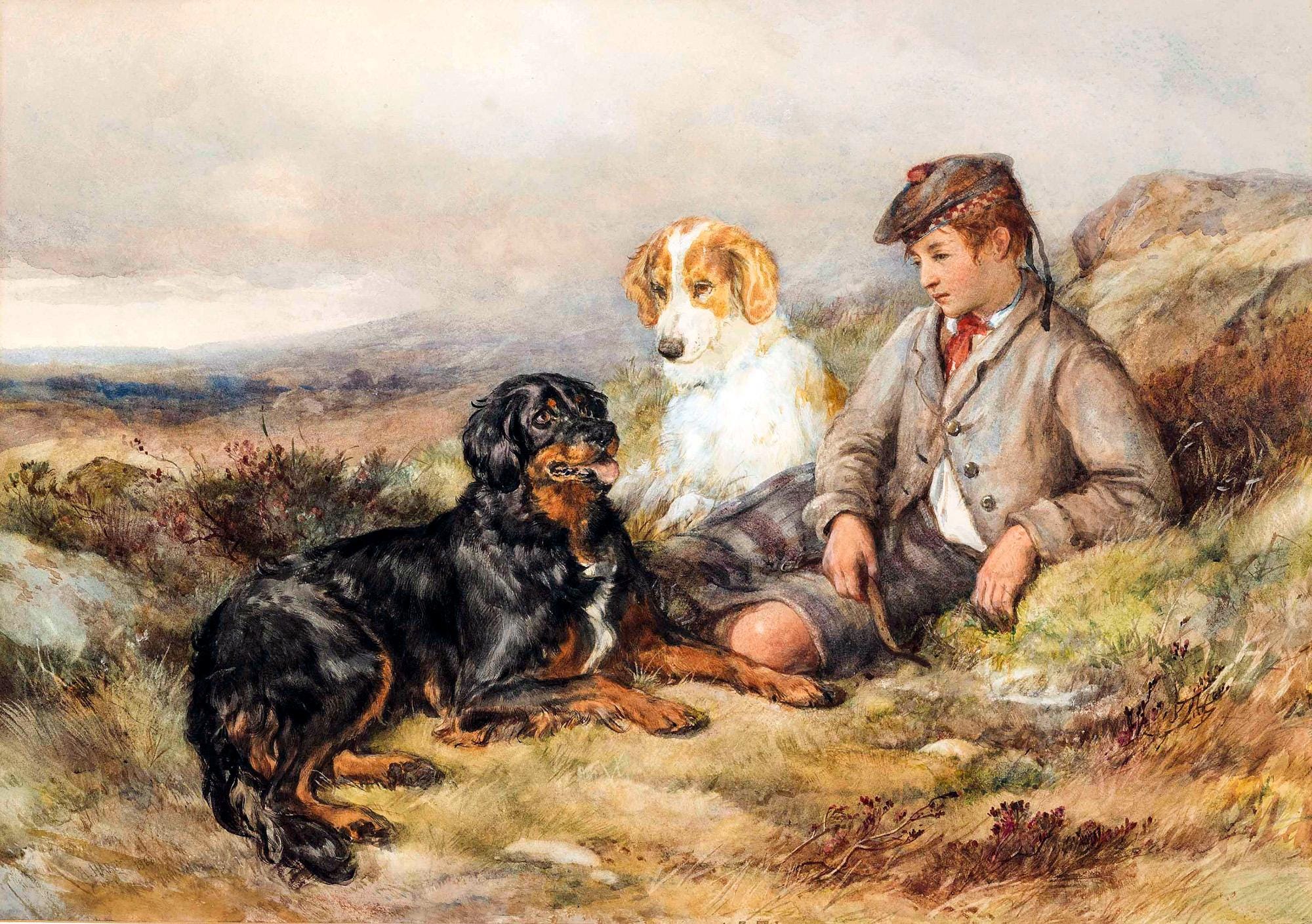 画家志望の青年が描いた　犬の水彩画 ヘイウッド・ハーディによる1870年代のビクトリア朝の水彩画「Good