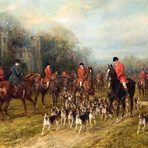 The Meet c1880s Victorian Painting by Heywood Hardy - Digital Download Print Hi-Res JPEG - Horseback Riders