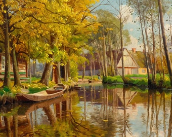An Autumn Day in Spreewald 1909 Fall Landscape Painting Digital Download Art Print Hi-Res JPEG