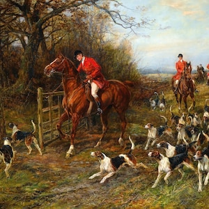 Racing with the Hounds c1880s Victorian Fox Hunt Painting - Drawing Covert by Heywood Hardy - Digital Download Print Hi-Res JPEG