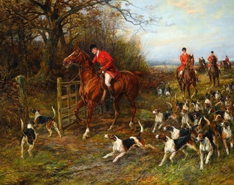 猟犬との競争 1880年代 ヴィクトリア朝時代のキツネ狩りの絵画 - ヘイウッド・ハーディによる隠された絵 - デジタルダウンロード印刷 高解像度JPEG