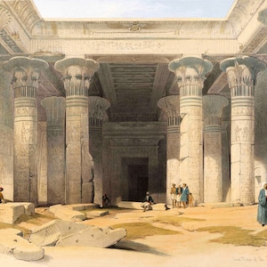 Grand Portico of the Temple of Philae 1847 Lithograph  - David Roberts Digital Download Art Print Hi-Res JPEG