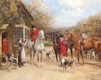 Before the Hunt c1890s Victorian Painting - Heywood Hardy Art - Digital Download Print Hi-Res JPEG - Fox Hunting and Riders