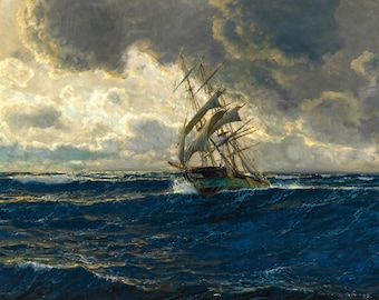 A Three-Master at Sea - 20th Century Nautical Painting by Michael Zeno Diemer - Digital Download Print Hi-Res JPEG