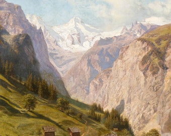 Swiss Alpine Painting - A View of Lauterbrunnen - 1892 - Otto de Turckheim - Digital Download Print Hi-Res JPEG
