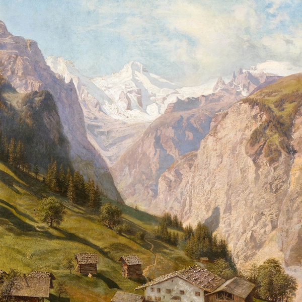 Swiss Alpine Painting - A View of Lauterbrunnen - 1892 - Otto de Turckheim - Digital Download Print Hi-Res JPEG