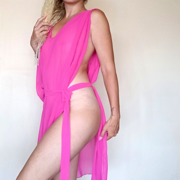 Pink inspired  sheer see throug dress...Gorean Ta-Teera Kajira Pleasure Slave Outfit , basic camisk, slave silk, kajira silk