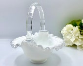 Vintage Fenton Glass Silver Crest Basket 7.5 quot Tall Art Glass Candy Dish Nut Bowl Basket Decorative Bowl Serving Bowl Vintage Glass 1960s