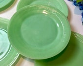 Jadeite Fire King Jane Ray Plates, Vintage Jadeite Dinner Plates, 9 inches, Fire King Glassware, Green Milk Glass Plate