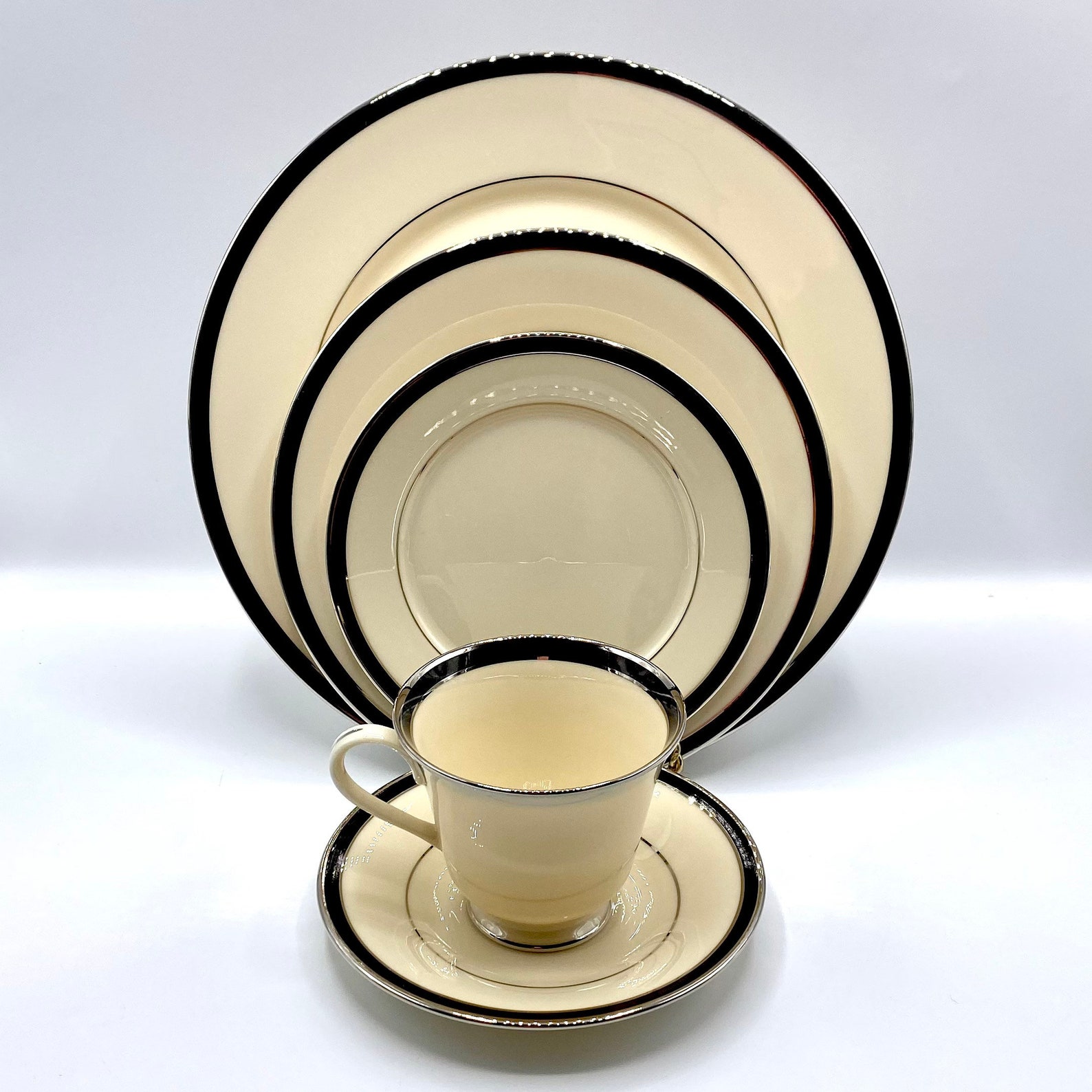 Lenox Black Royale Dinnerware 5 Piece Place Setting Lenox Etsy