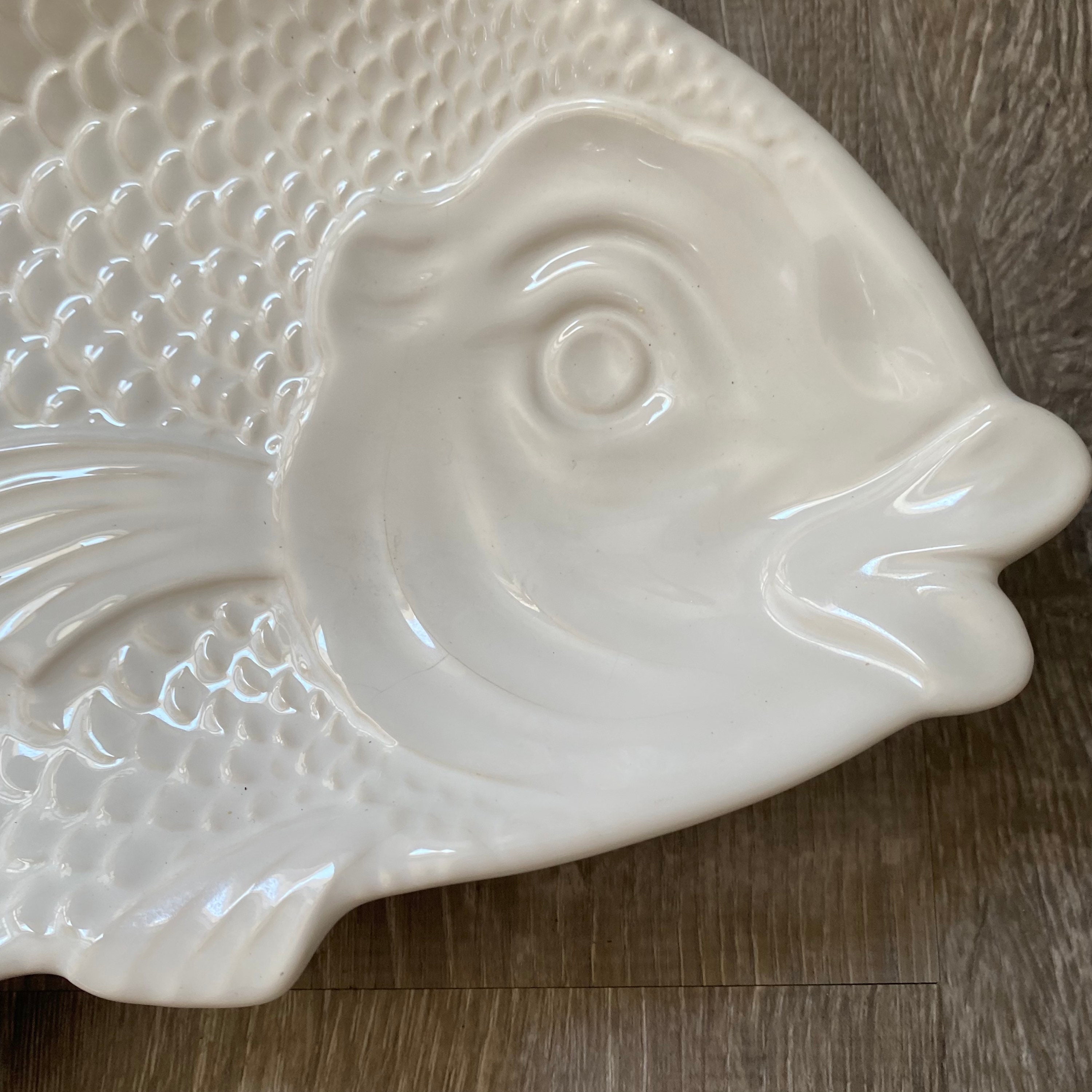 Large White Ceramic Fish Shaped Serving Platter 14.25 Etsy