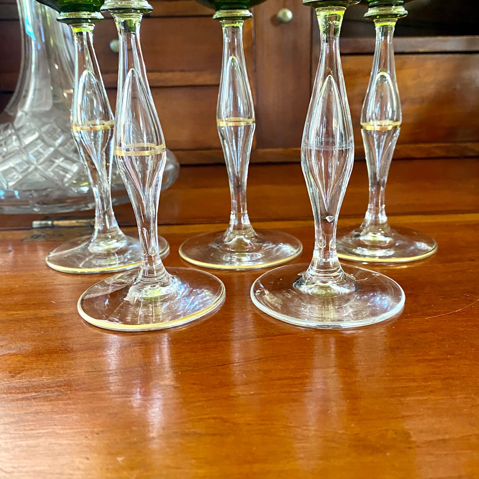 Vintage Green Cocktail Glasses With Bubble Stem Set of 5 Etsy