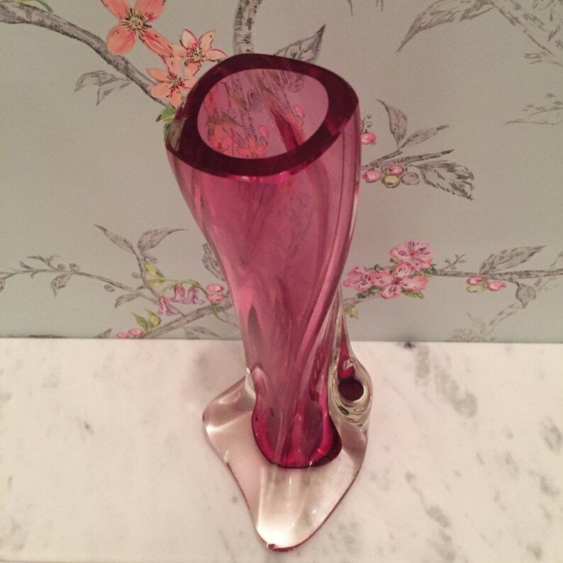 Pink Glass Vase Vintage Italian HandBlown Pink Twisted Stem Etsy