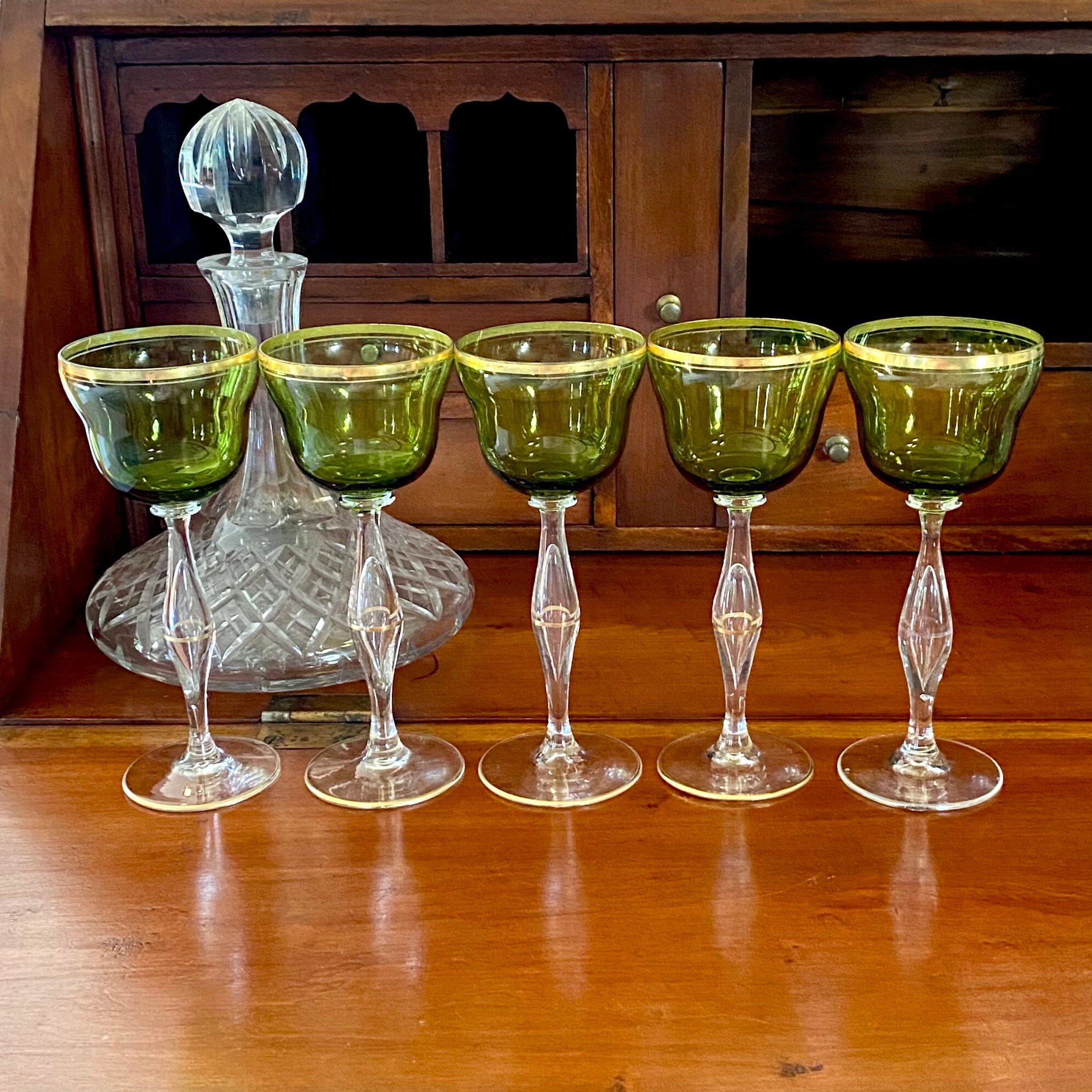 Vintage Green Cocktail Glasses with Bubble Stem Set of 5 | Etsy