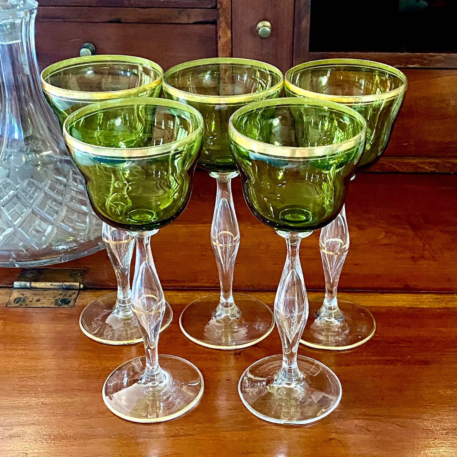 Vintage Green Cocktail Glasses With Bubble Stem Set of 5 Etsy
