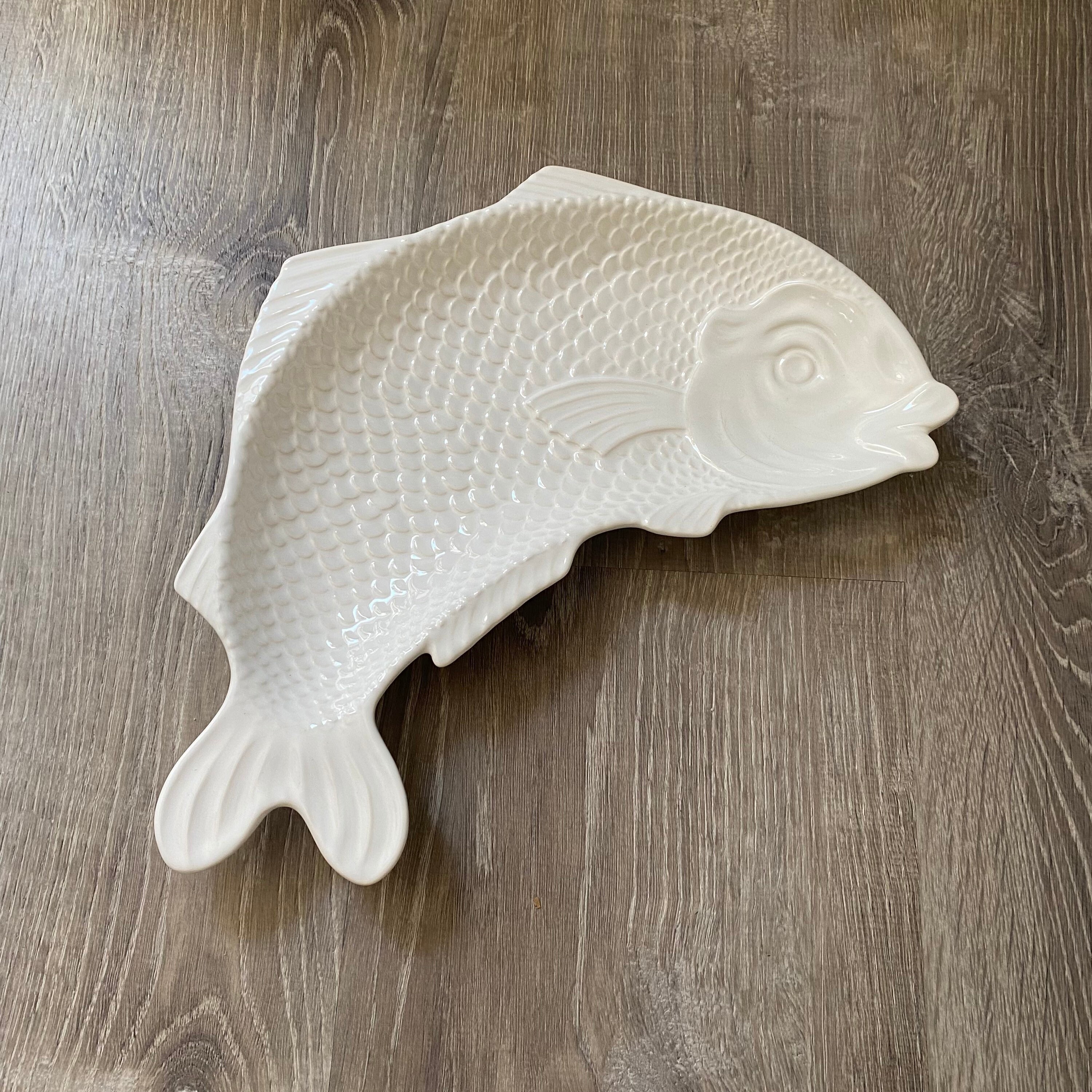 Large White Ceramic Fish Shaped Serving Platter 14.25 Etsy