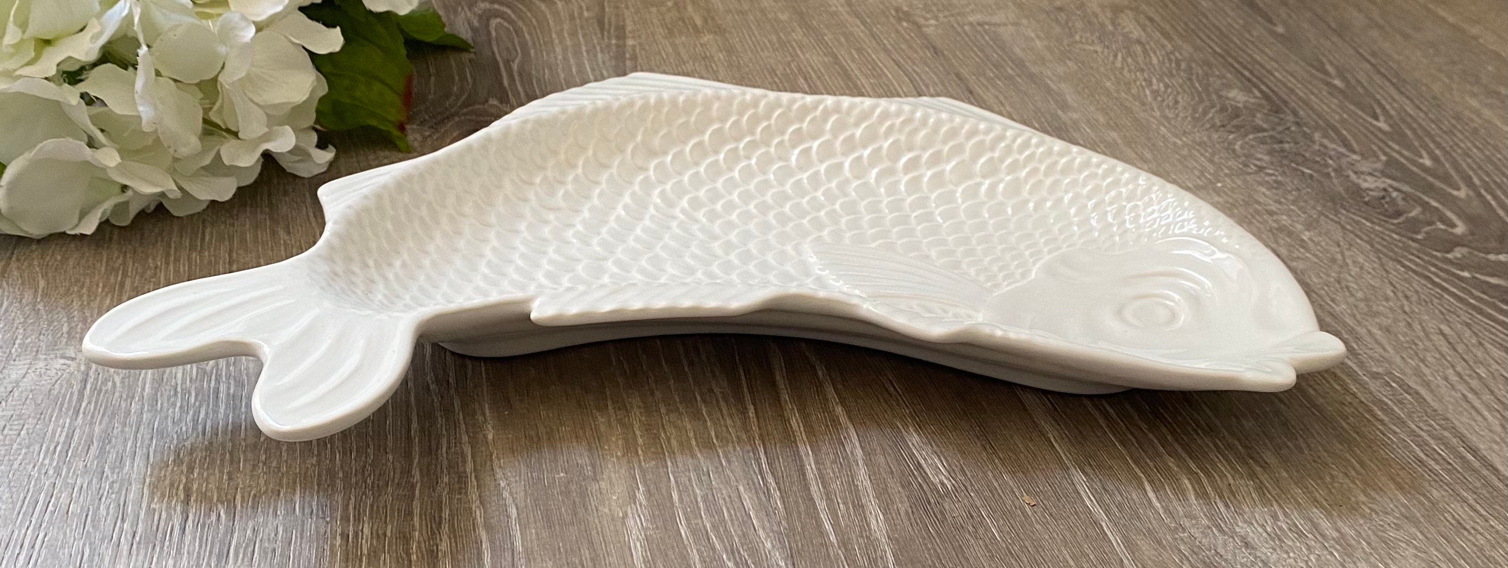 Large White Ceramic Fish Shaped Serving Platter 14.25 Etsy