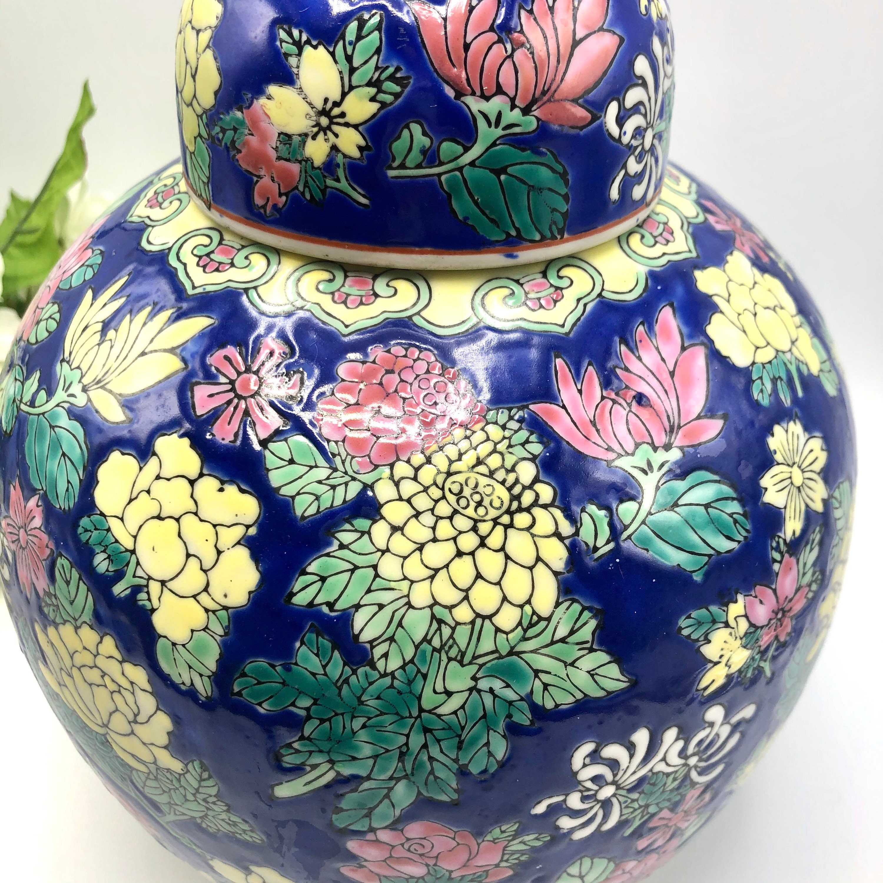 Large Ginger Jar Vintage Ginger Jar with Lid Cobalt Blue Etsy